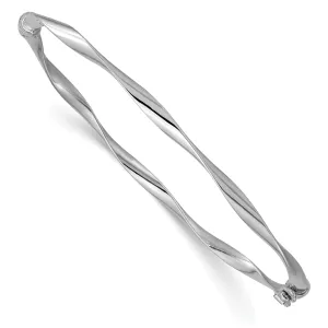 10K White Gold Hinged Bangle with Rhodium Finish and Safety Clasp