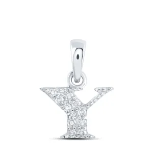 10kt White Gold Diamond Initial Pendant | Elegant Round Y Letter Pendant with 1/20 Cttw Diamonds | Splendid Jewellery