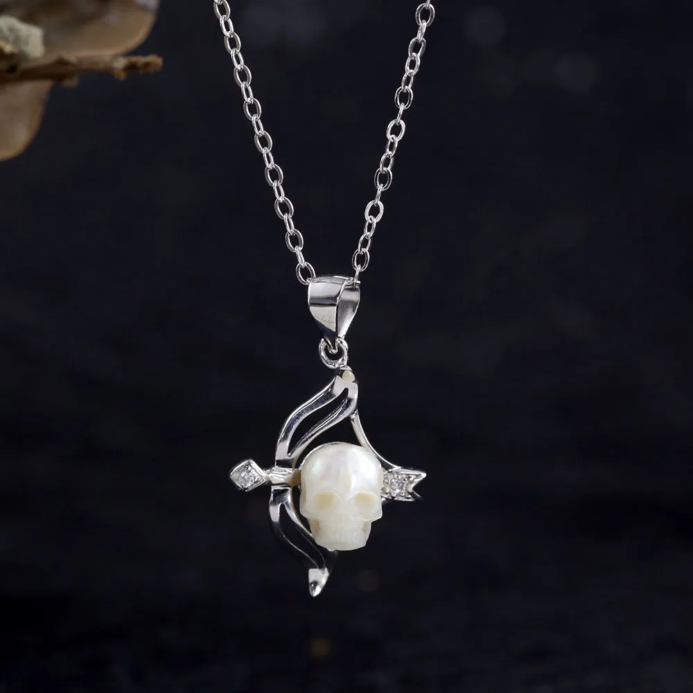 12 Zodiac Signs Sagittarius Pearl Skull CZ Necklace