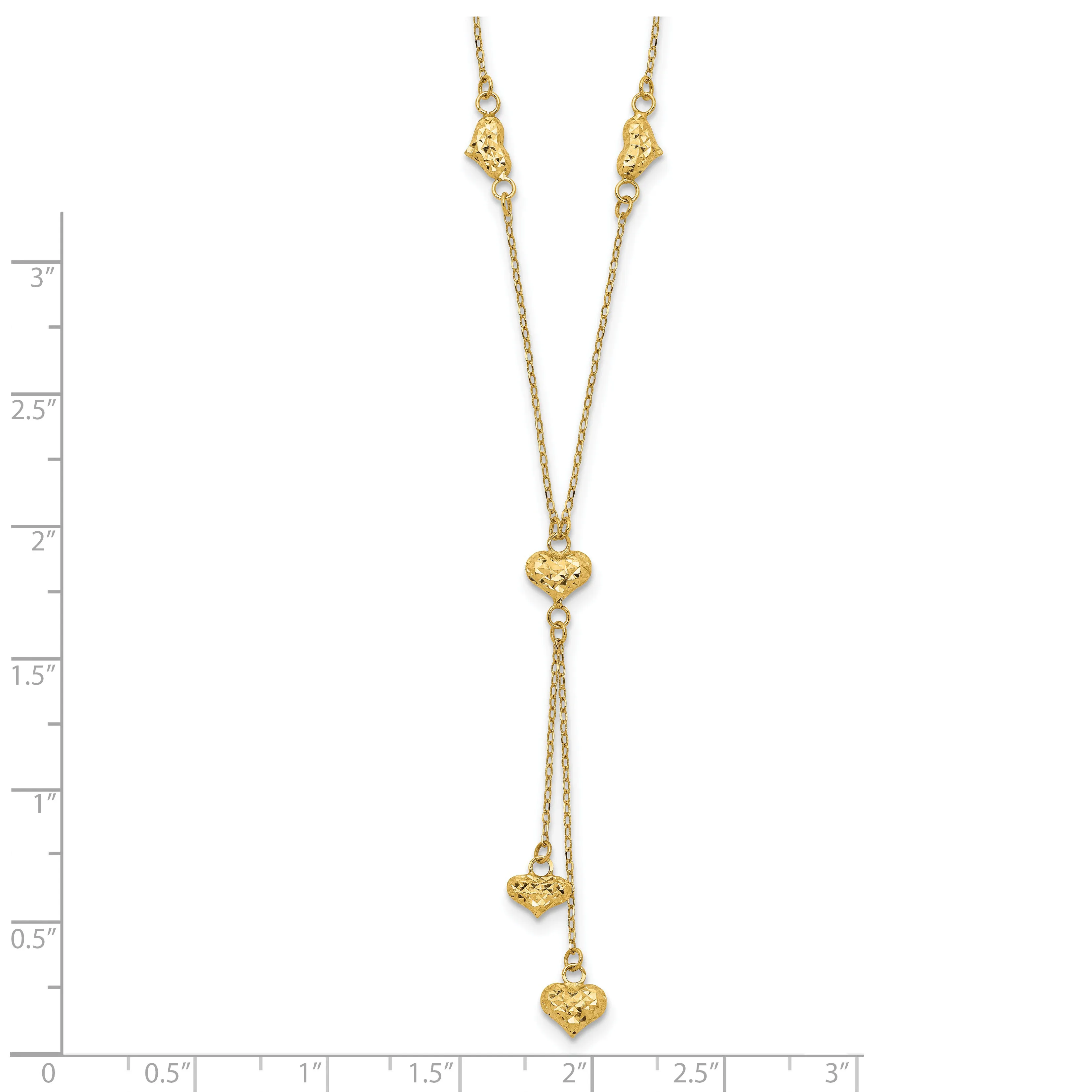 14K Gold Polished Diamond-Cut Puffed Heart Y-Necklace for Women