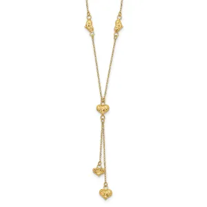 14K Gold Polished Diamond-Cut Puffed Heart Y-Necklace for Women