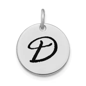 14k White Gold Polished Rhodium Black Epoxy Finish Letter D Initial Disk Shape Charm Pendant
