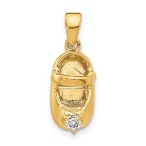 14k Yellow Gold C.Z Stone 3 D Baby Shoe Charm