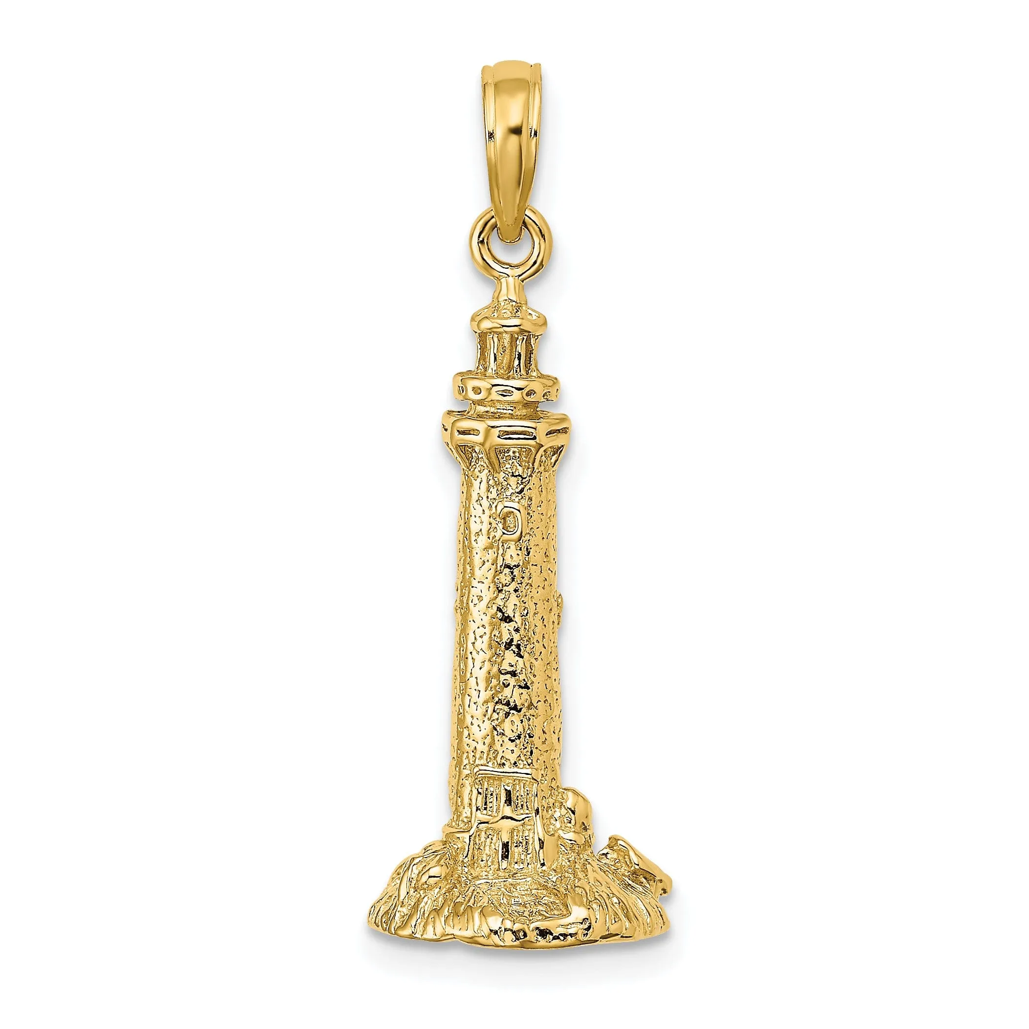14K Yellow Gold Polished Finish 3-D Fenwick Island Lighthouse, De Charm