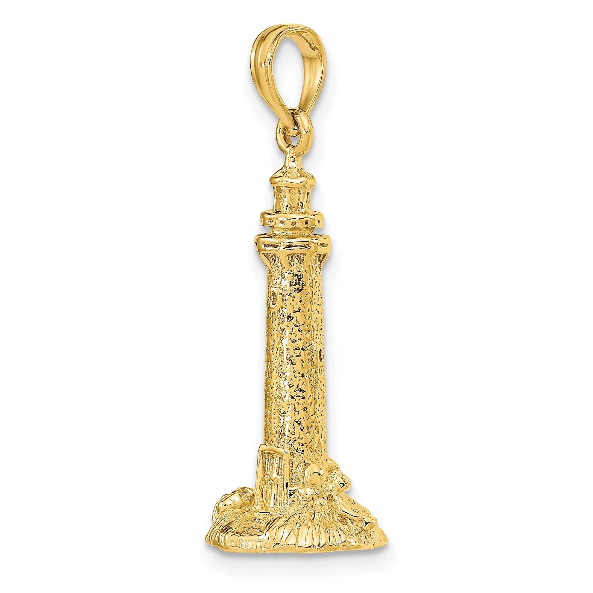 14K Yellow Gold Polished Finish 3-D Fenwick Island Lighthouse, De Charm