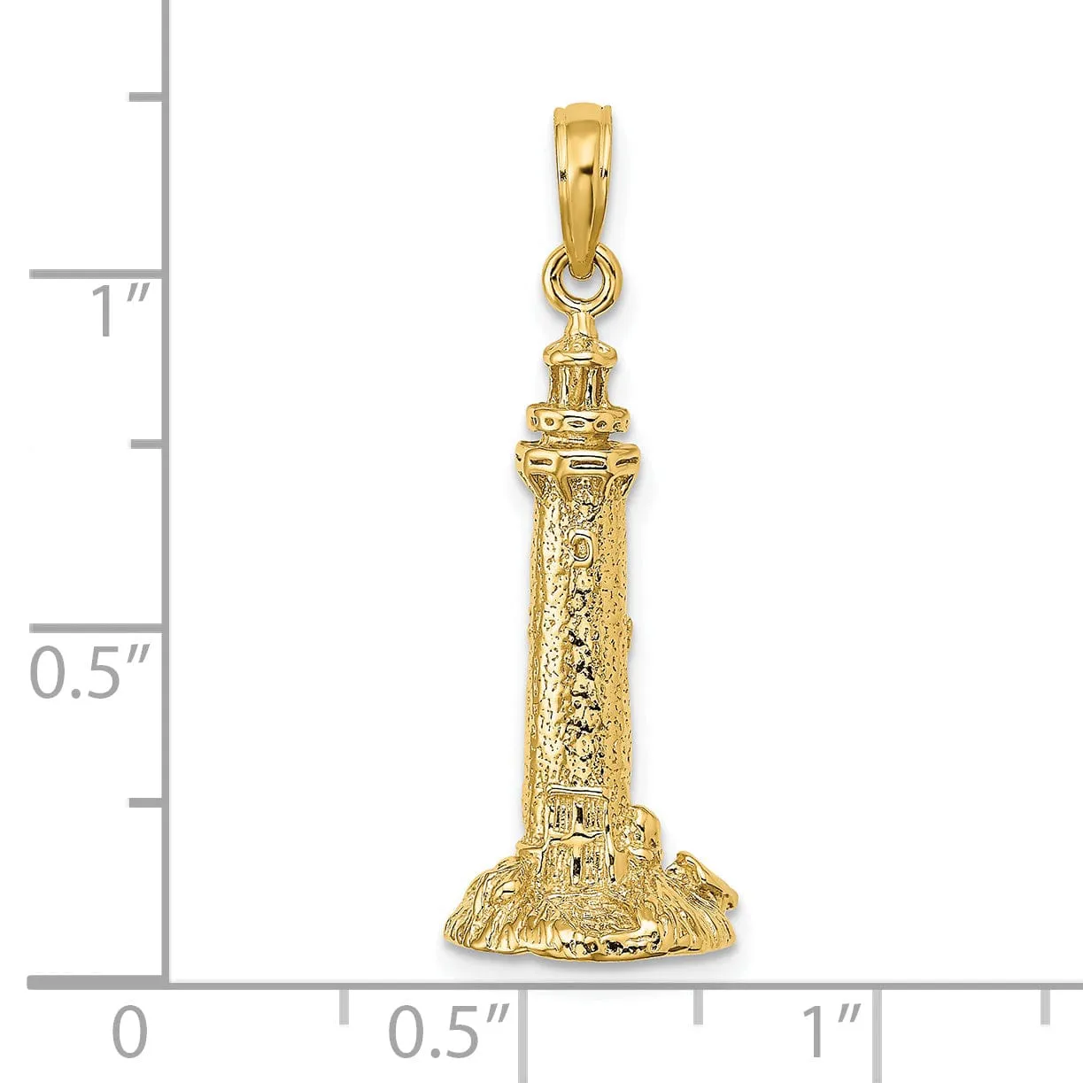 14K Yellow Gold Polished Finish 3-D Fenwick Island Lighthouse, De Charm