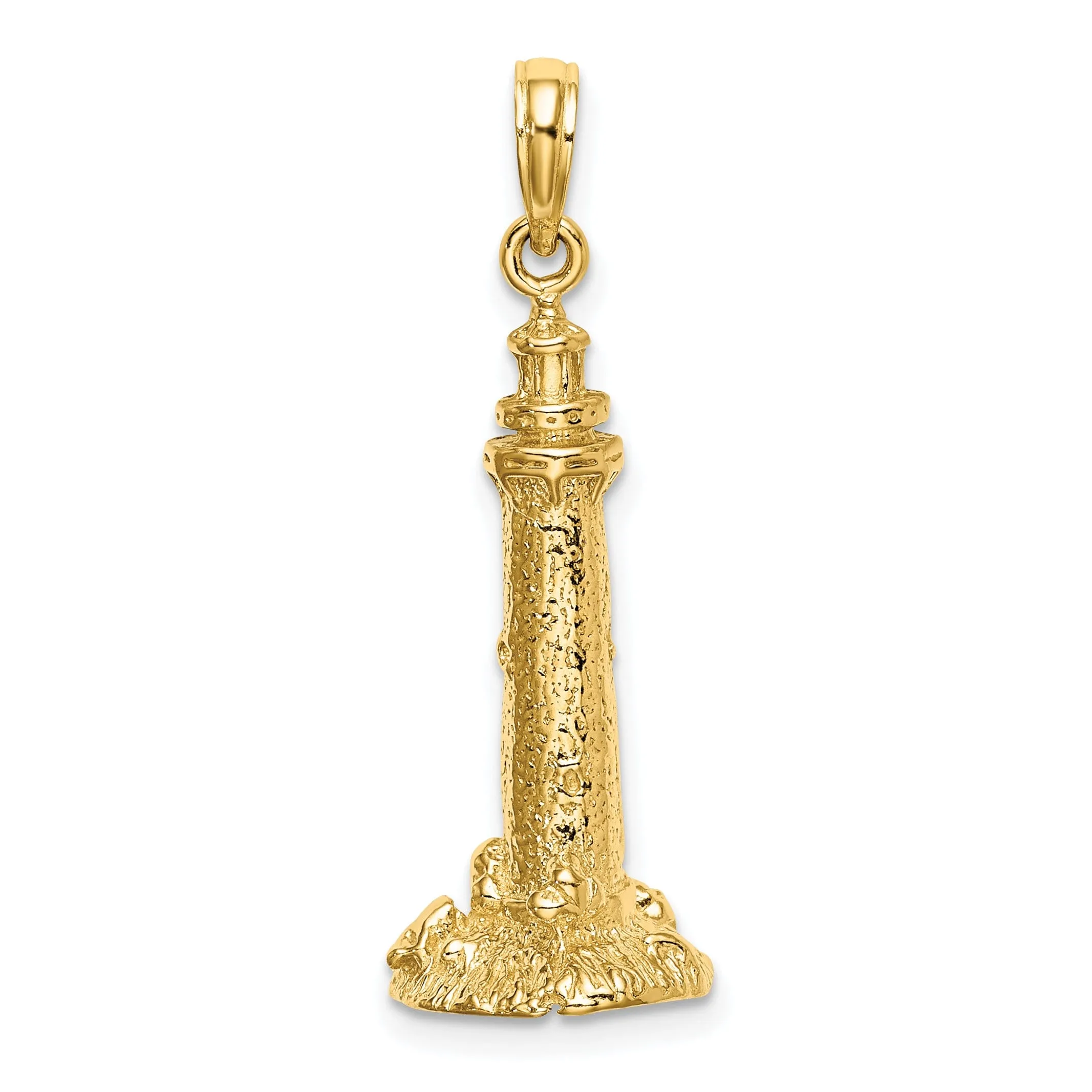 14K Yellow Gold Polished Finish 3-D Fenwick Island Lighthouse, De Charm