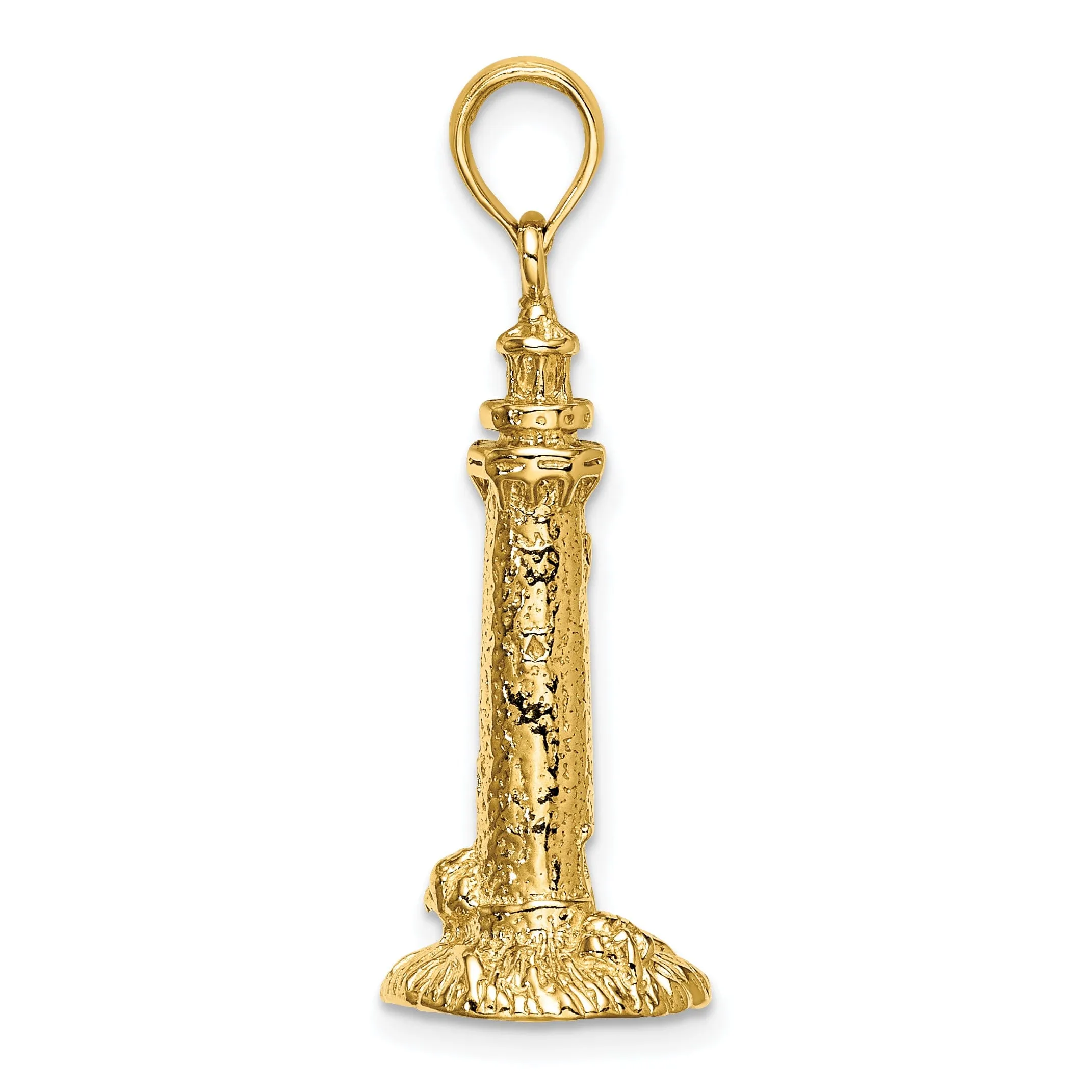14K Yellow Gold Polished Finish 3-D Fenwick Island Lighthouse, De Charm