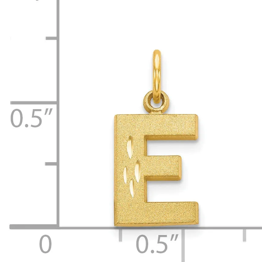 14k Yellow Gold Satin Diamond Cut Finish Letter E Initial Charm Pendant