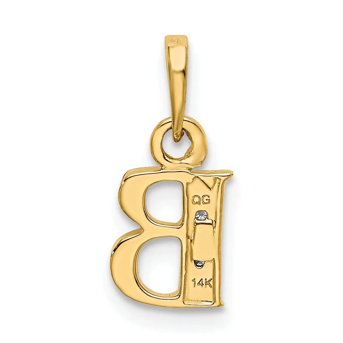 14K Yellow Gold Small 0.01CT Diamond Letter B Initial Block Pendant