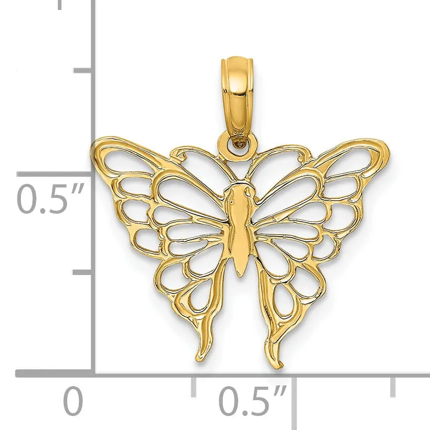 14k Yellow Gold Textured Back Textured Solid Polished Finish Butterfly Charm Pendant