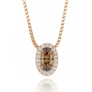 18ct rose gold 0.85ct cognac diamond halo necklace