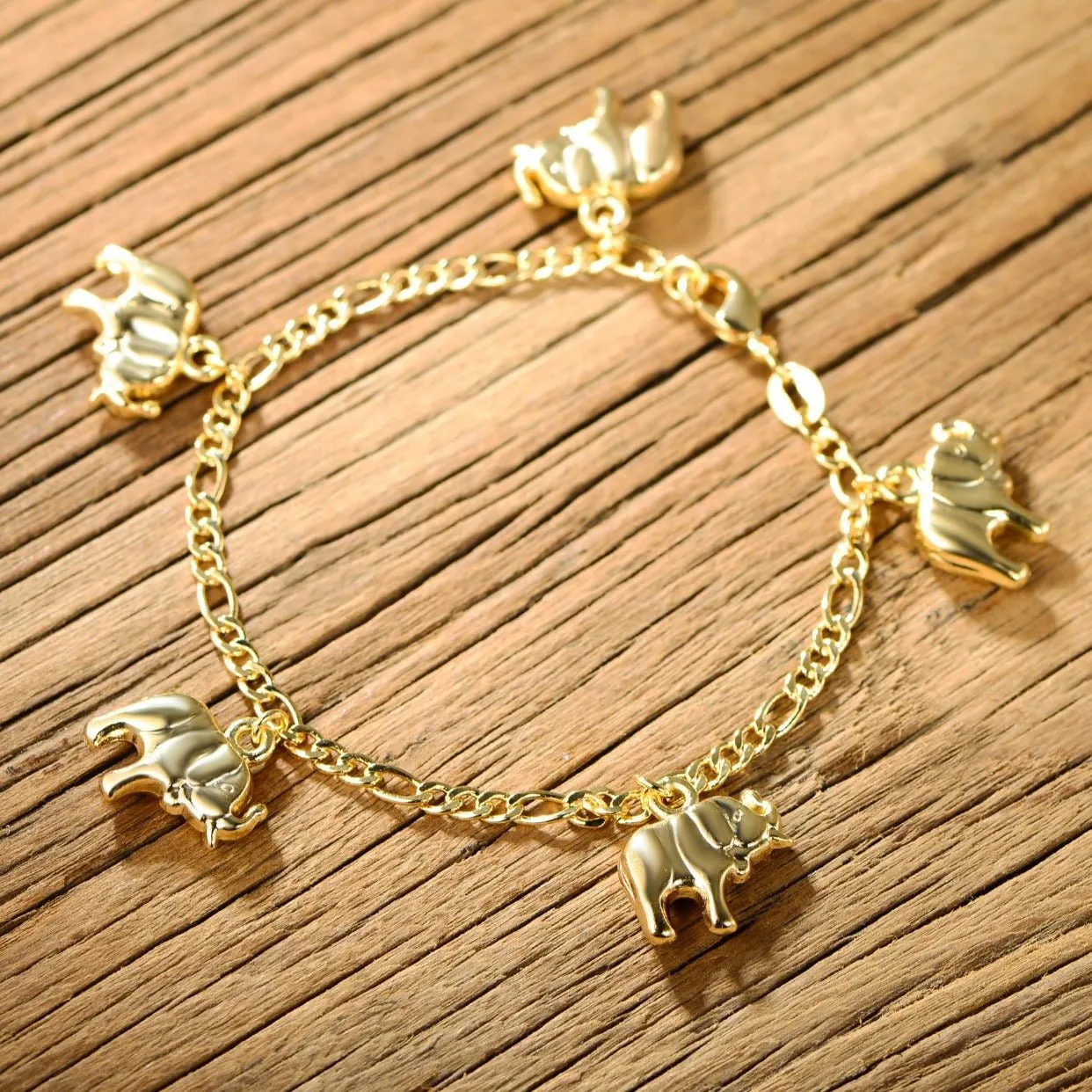 18K Gold Plated Elephant Charm Bracelet