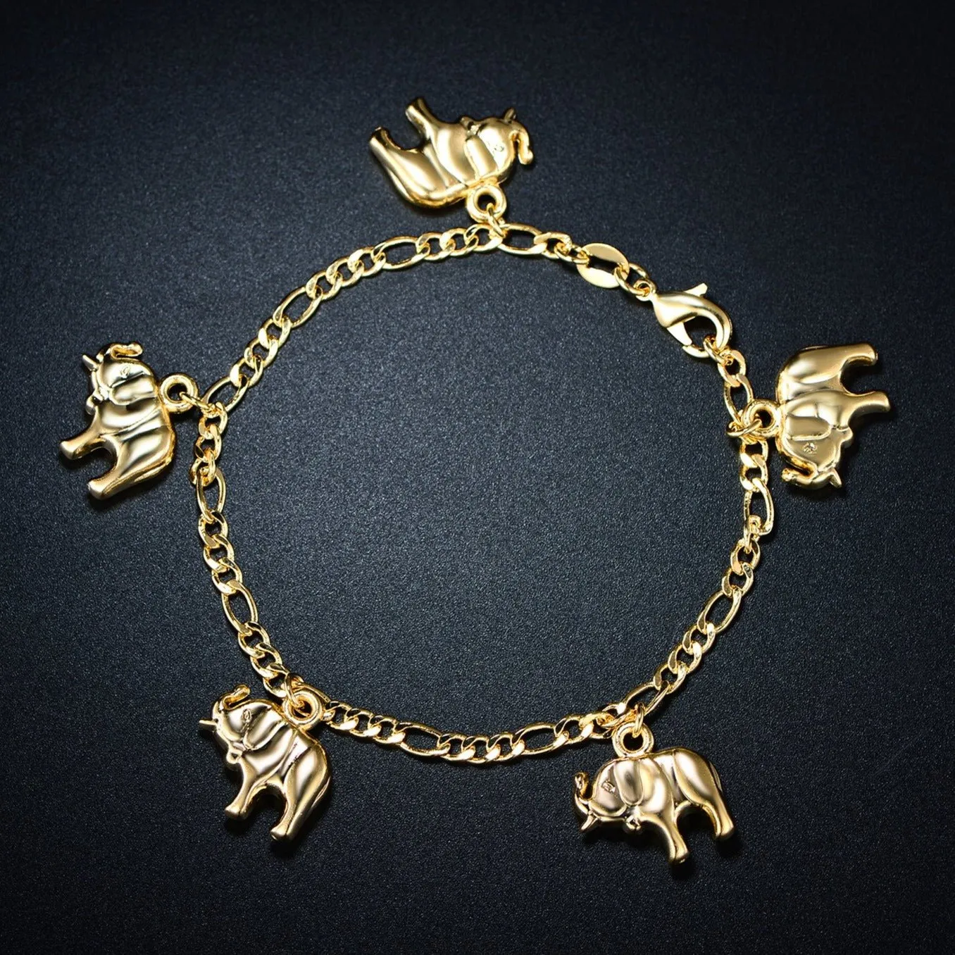 18K Gold Plated Elephant Charm Bracelet