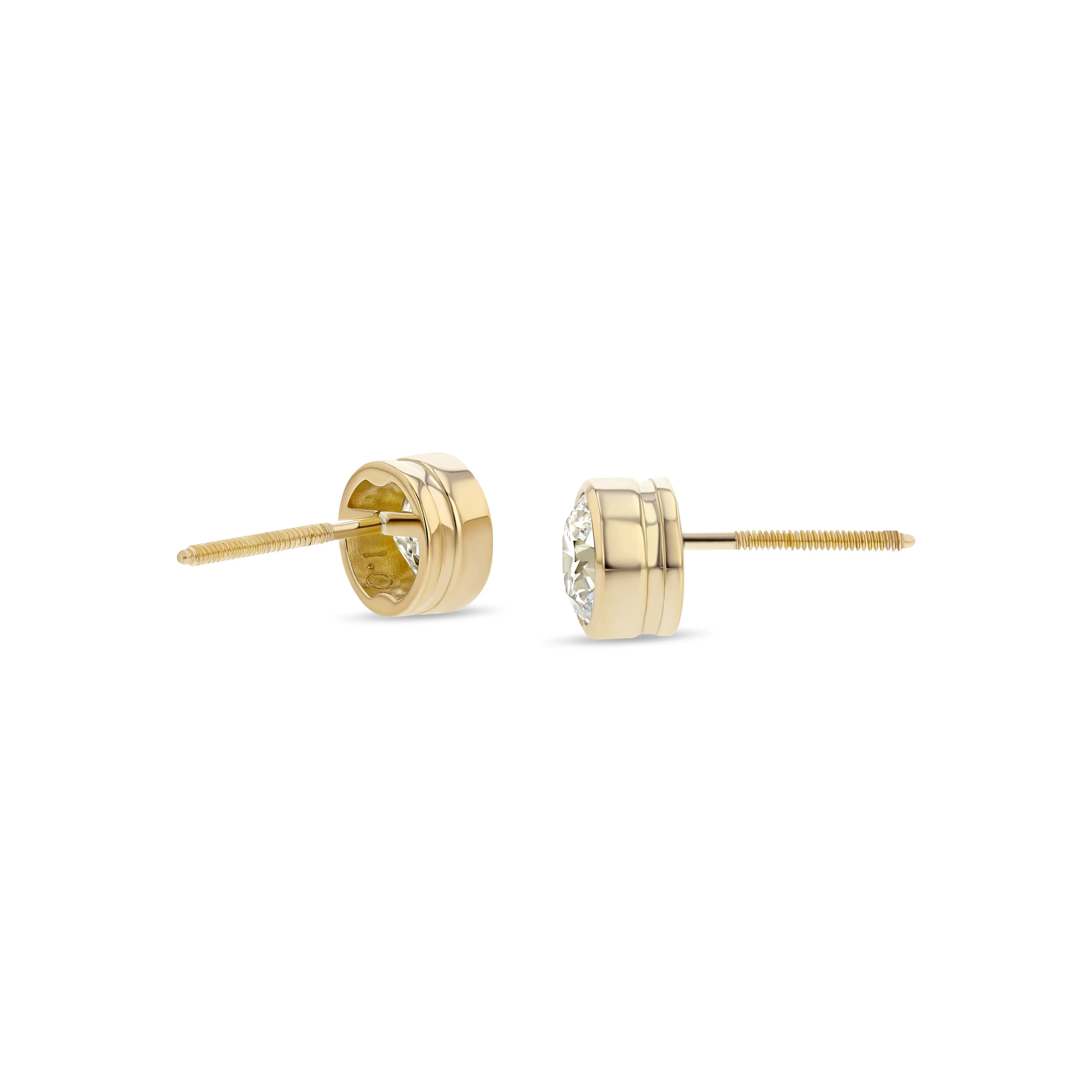 18k Yellow Gold Bezel Set Round Brilliant Diamond Stud Earrings (1 Ct. T.w., Si1-si2 Clarity, H-i Color)