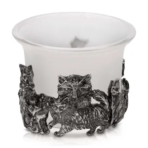 1928 Jewelry Antiqued Cats White Frosted Glass Candle Holder With Tea Light LED
