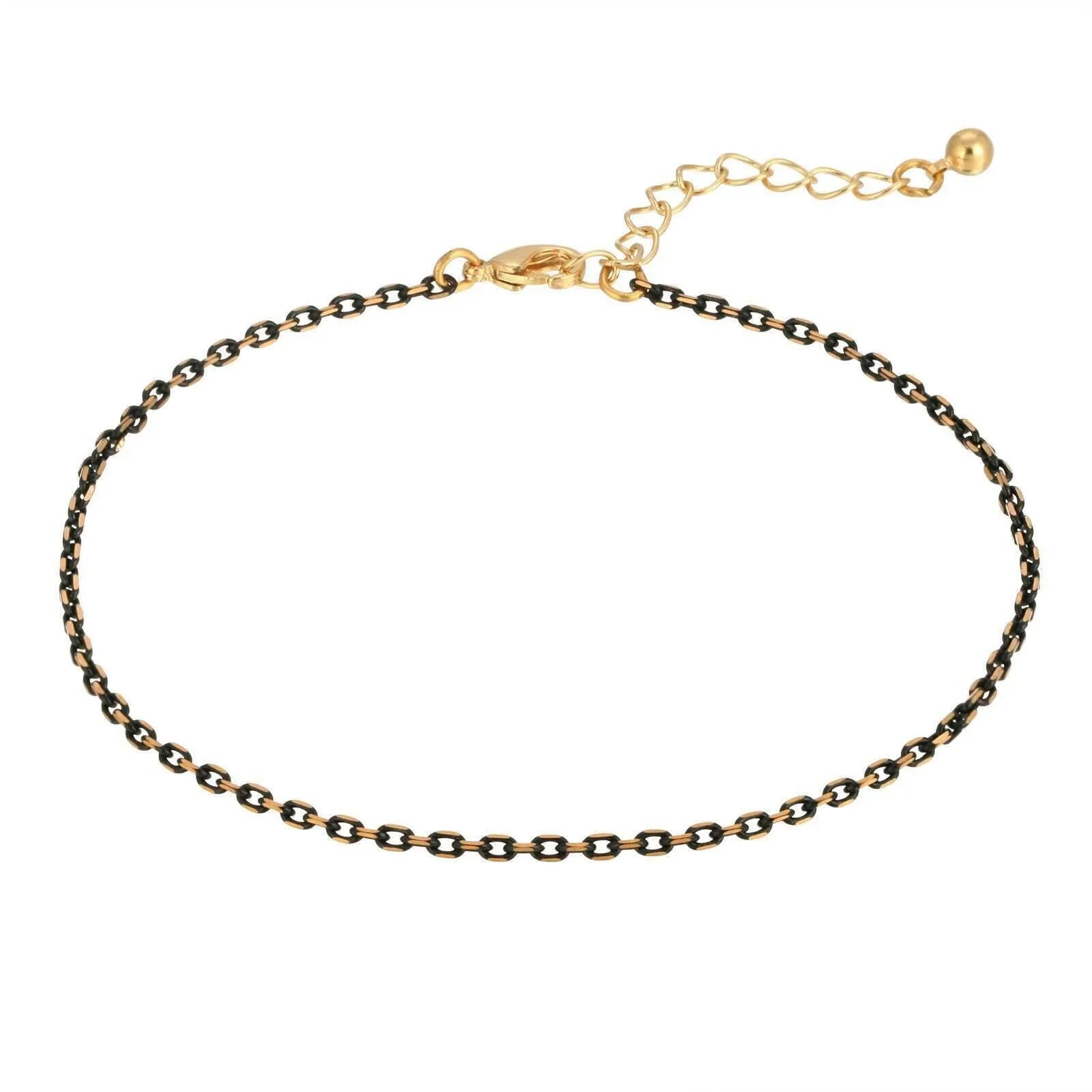 1928 Jewelry Eclipse Black And Gold Chain Anklet 9"   1.5" Extension