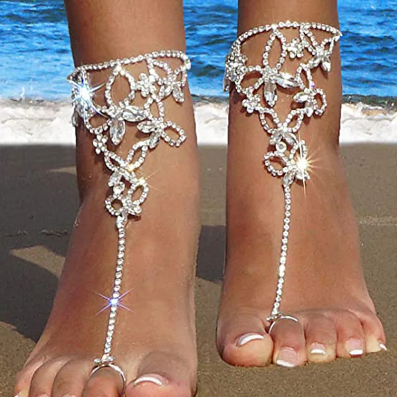 2 Pcs/ Set Bohemian Butterfly Rhinestone Anklet