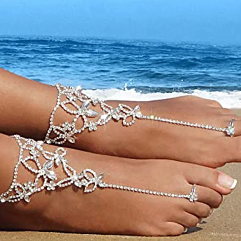 2 Pcs/ Set Bohemian Butterfly Rhinestone Anklet