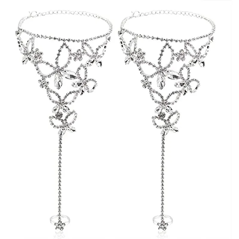 2 Pcs/ Set Bohemian Butterfly Rhinestone Anklet