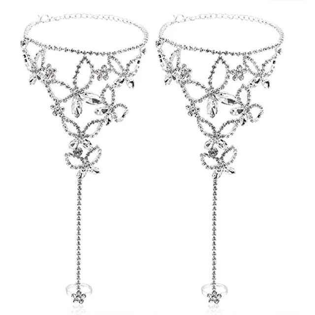 2 Pcs/ Set Bohemian Butterfly Rhinestone Anklet