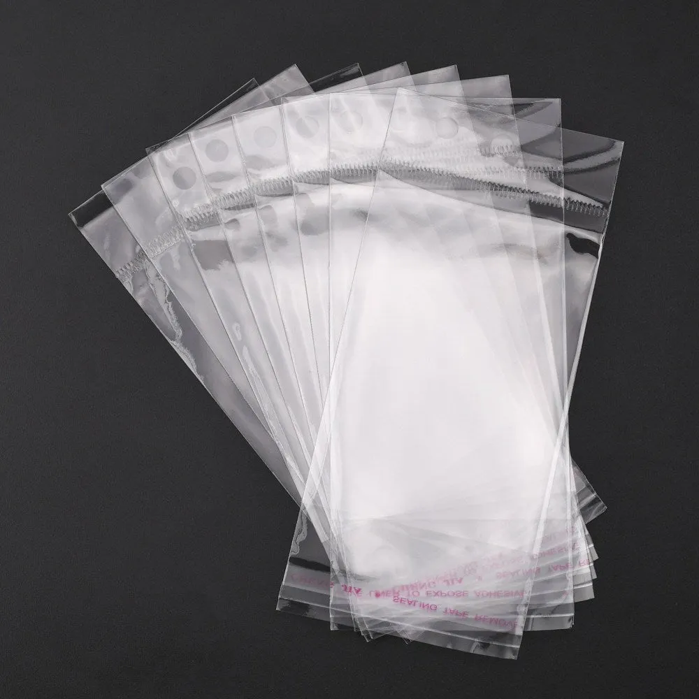 200 pc Rectangle Clear Cellophane Bags, Bag Packing Plastic Bags Self Adhesive Seal, 14x6cm, Unilateral thickness: 0.035mm, Inner measure: 9x6cm