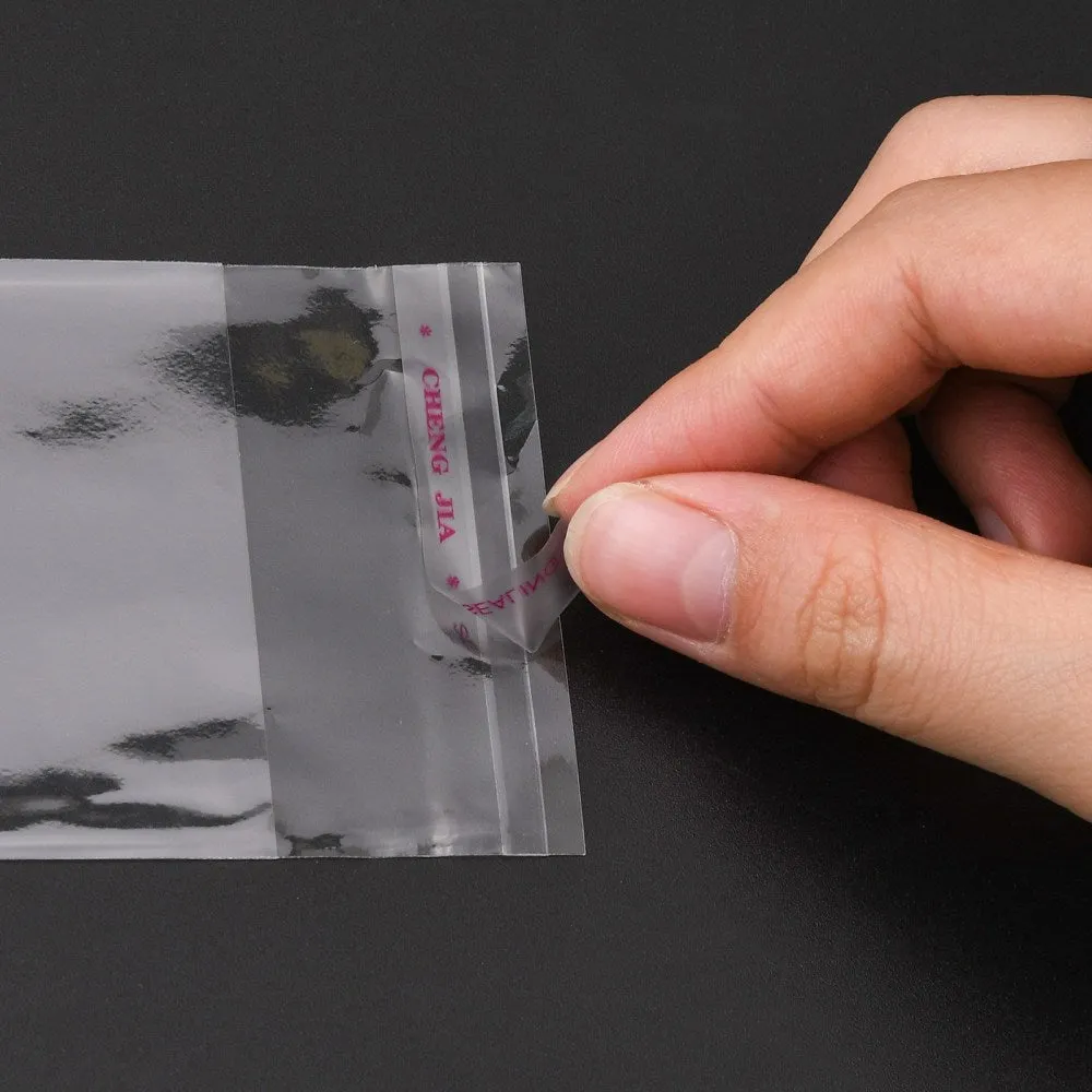 200 pc Rectangle Clear Cellophane Bags, Bag Packing Plastic Bags Self Adhesive Seal, 14x6cm, Unilateral thickness: 0.035mm, Inner measure: 9x6cm