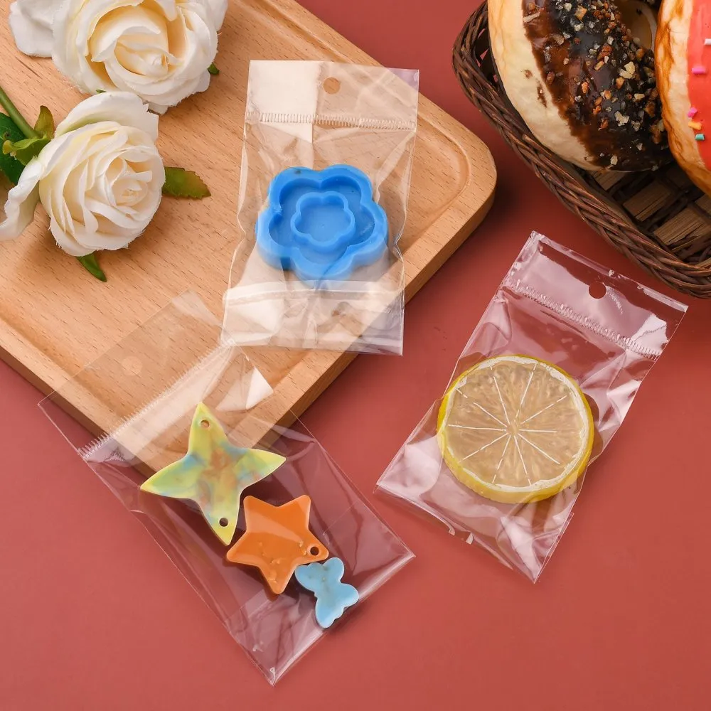 200 pc Rectangle Clear Cellophane Bags, Bag Packing Plastic Bags Self Adhesive Seal, 14x6cm, Unilateral thickness: 0.035mm, Inner measure: 9x6cm