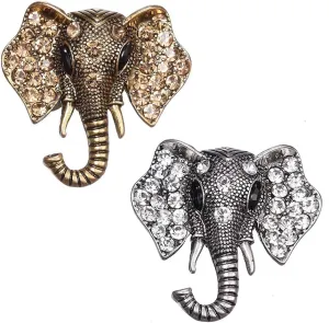 2pcs Crystal Elephant Animal Brooch Pins Set for Women Corsage Brooches Pin for Unisex Vintage Brooch Pin Jewelry (2 Pcs Gold Silver)