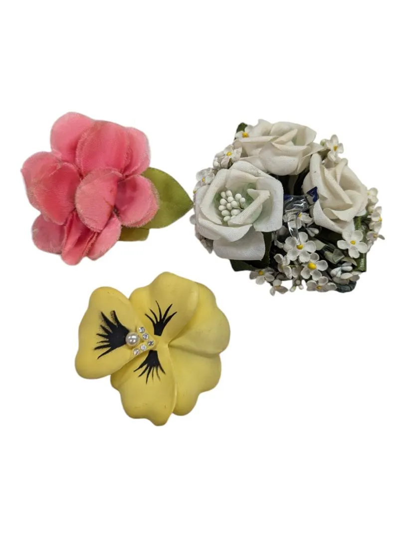 3 Vintage Flower Brooches