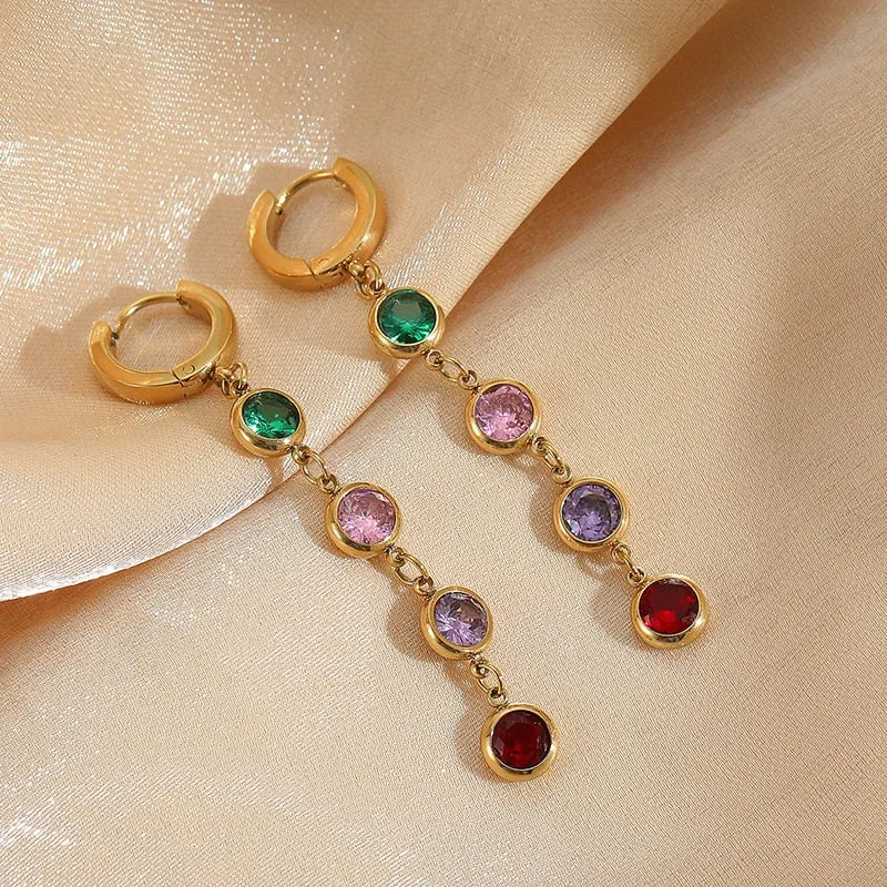 316L Stainless Steel Jewelry Stylish Cubic Zirconia Long Earrings