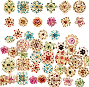 36 Pcs Flower Brooches for Women Mixed Color Rhinestone Flower Pins Decorative Pins Costume Jewelry Crystal Vintage Lapel Pins for Wedding Bouquet Clothes Crafts