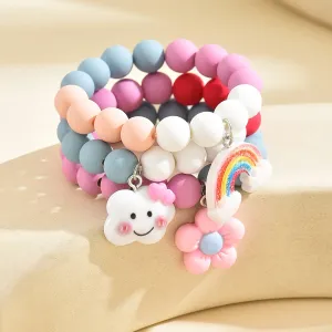 3pcs Cute Flower Cloud Rainbow Pendant Beaded Bracelet Set