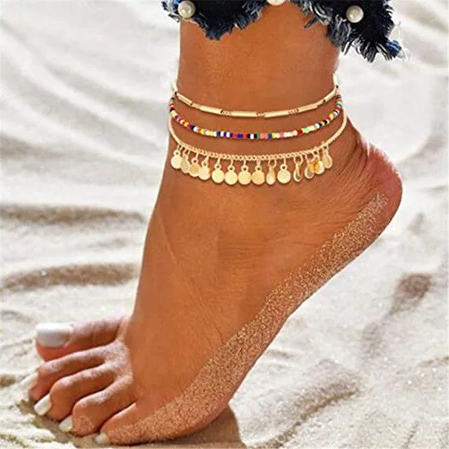 4pcs/set Bohemian Crown Anklet for Women