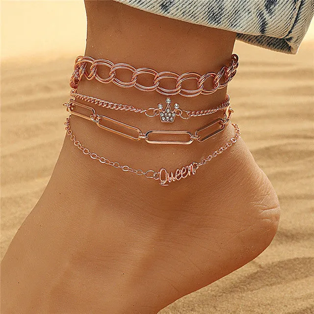 4pcs/set Bohemian Crown Anklet for Women