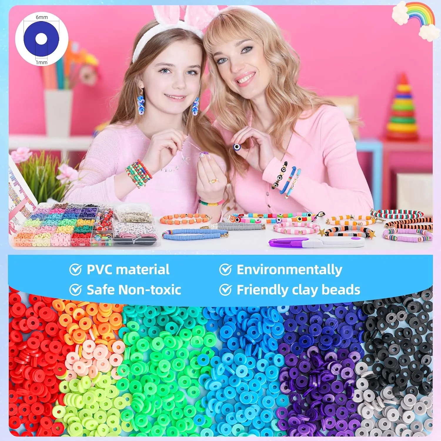 5800 PCS Clay Beads Bracelet Making Kit, 24 Colors Flat Preppy Beads for Friendship Jewelry Making, Polymer Heishi Beads with Charms DIY Arts and Crafts Birthday Gifts Toys for Teen Girls Age 6 