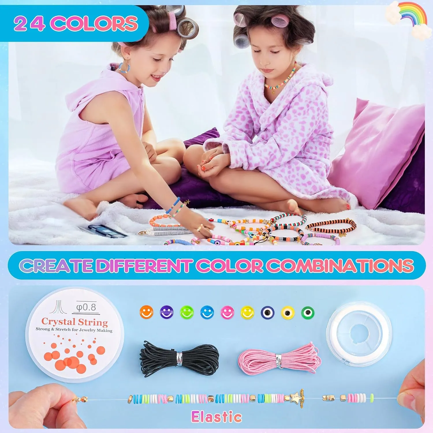 5800 PCS Clay Beads Bracelet Making Kit, 24 Colors Flat Preppy Beads for Friendship Jewelry Making, Polymer Heishi Beads with Charms DIY Arts and Crafts Birthday Gifts Toys for Teen Girls Age 6 