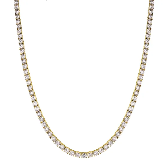 5mm Single Row Iced Out Wholesale Tennis Choker Chain With yellow Gold Plated