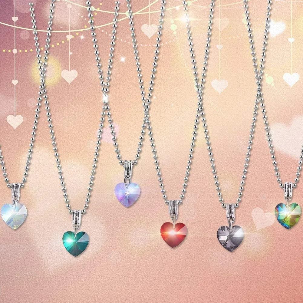 6 Colors Heart Glass Charms 30Pcs Faceted Heart Pendants Valentine Charms Crystal Dangle Charms with Bail Hanger Large Hole Beads for Wedding Mother Necklace Bracelets Making, Hole: 5Mm
