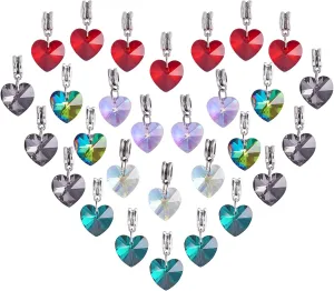 6 Colors Heart Glass Charms 30Pcs Faceted Heart Pendants Valentine Charms Crystal Dangle Charms with Bail Hanger Large Hole Beads for Wedding Mother Necklace Bracelets Making, Hole: 5Mm