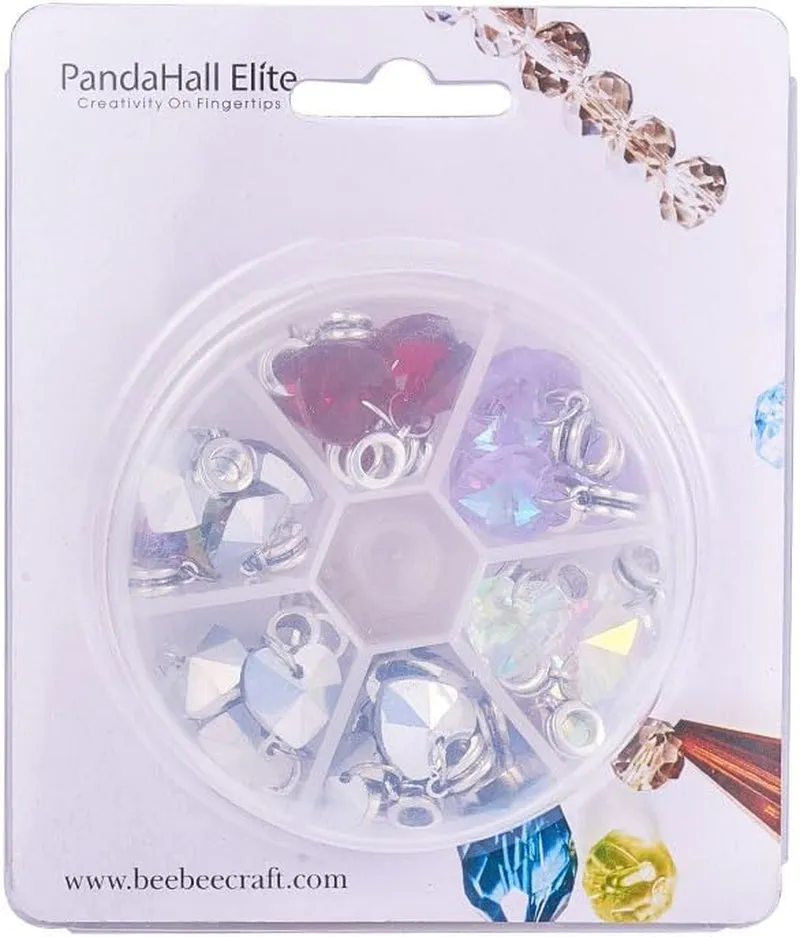 6 Colors Heart Glass Charms 30Pcs Faceted Heart Pendants Valentine Charms Crystal Dangle Charms with Bail Hanger Large Hole Beads for Wedding Mother Necklace Bracelets Making, Hole: 5Mm