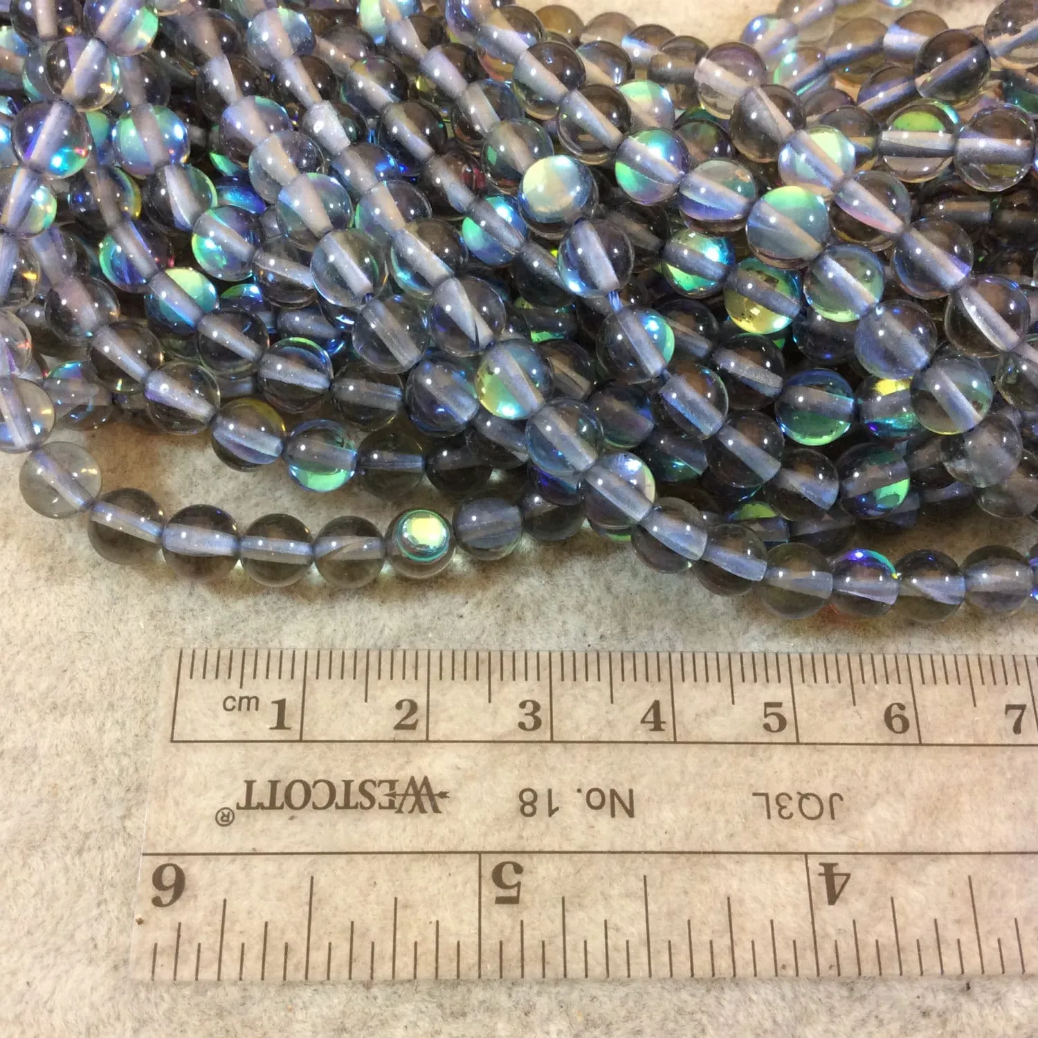 6mm Smooth Transparent Gray Round/Ball Shaped Synthetic Glass Moonstone Beads - 15.5" Strand (Approx. 67 Beads) - Manmade Faux Gemstone