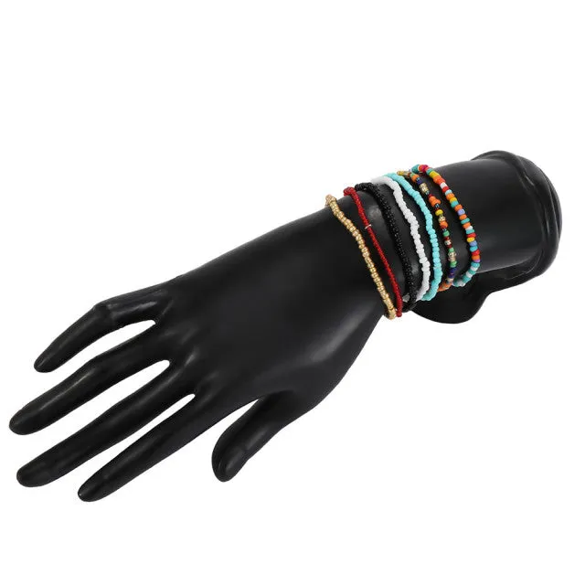 7Pcs/Set Bohemian Multicolor Beaded Chain Anklet Bracelet Set