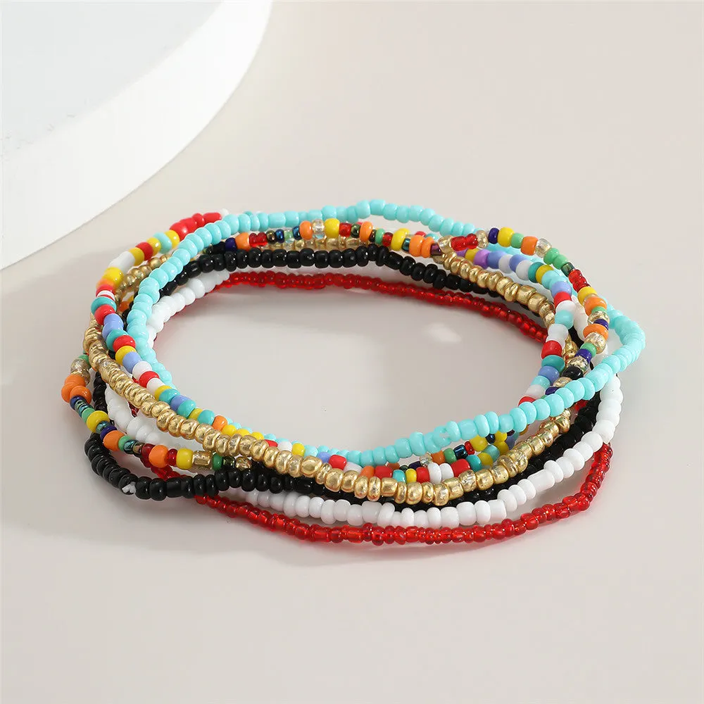 7Pcs/Set Bohemian Multicolor Beaded Chain Anklet Bracelet Set
