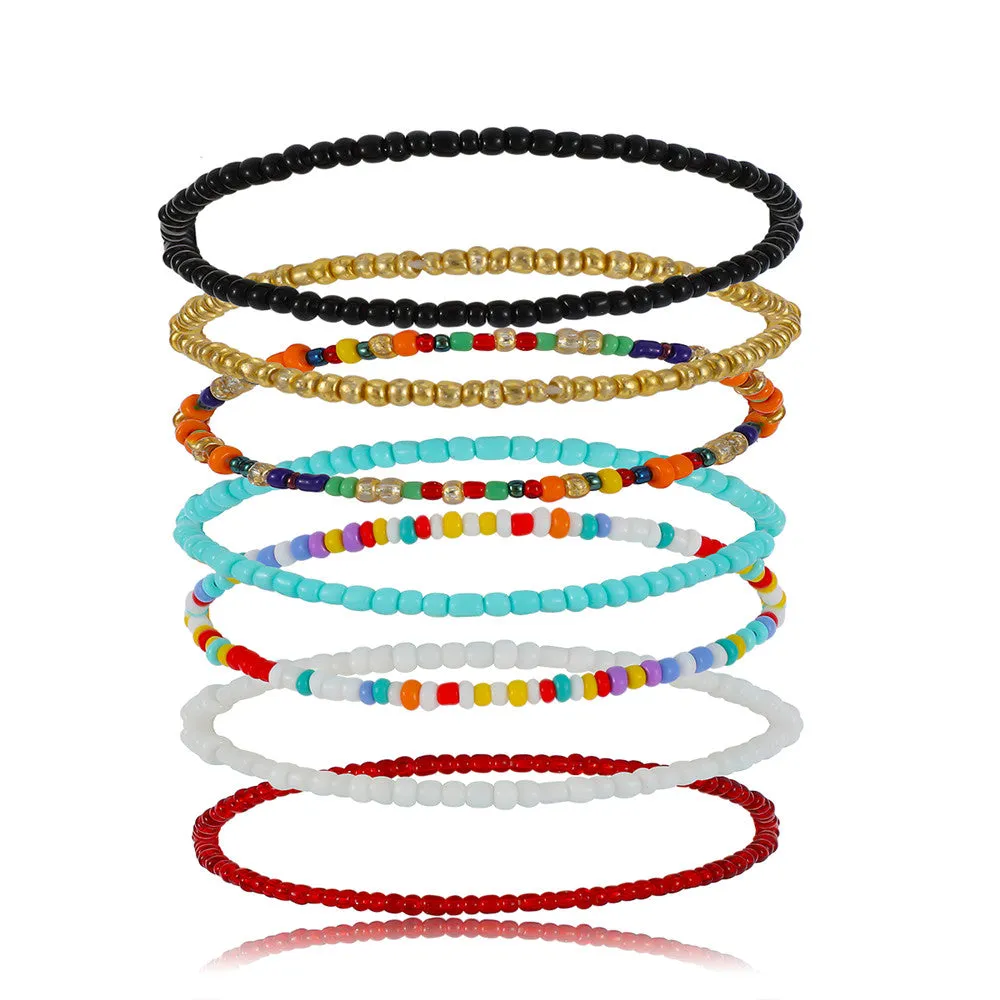 7Pcs/Set Bohemian Multicolor Beaded Chain Anklet Bracelet Set