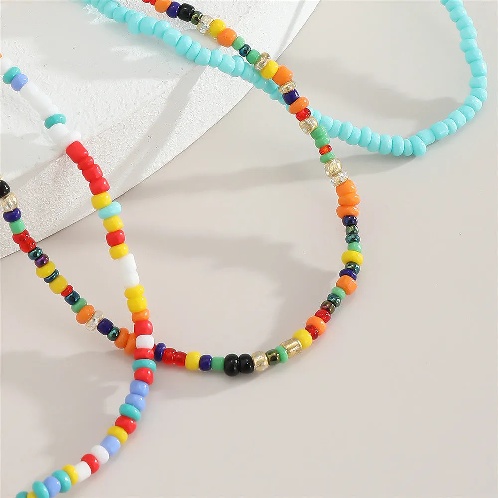 7Pcs/Set Bohemian Multicolor Beaded Chain Anklet Bracelet Set