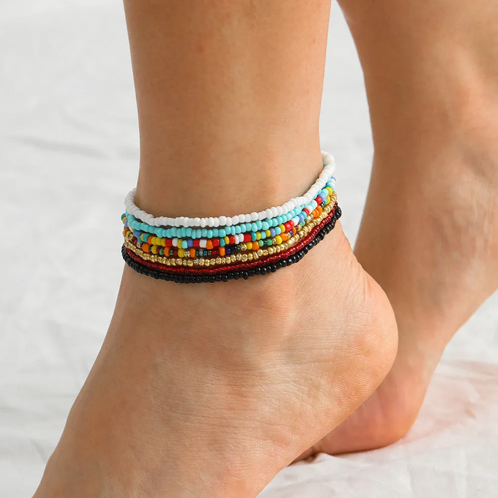 7Pcs/Set Bohemian Multicolor Beaded Chain Anklet Bracelet Set