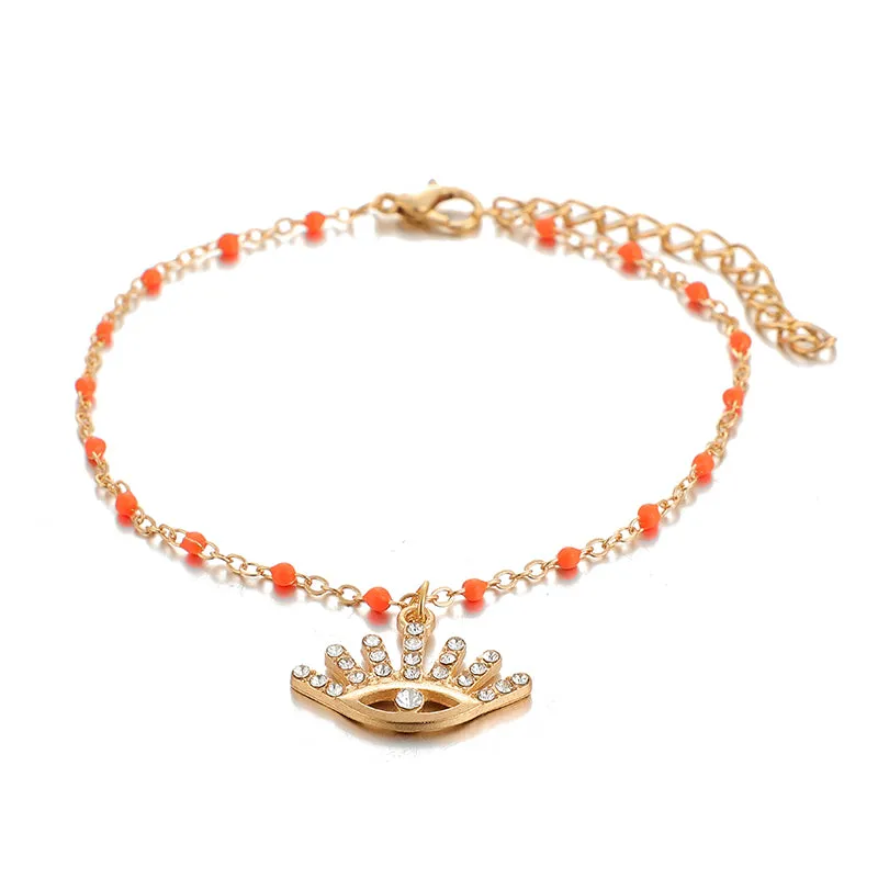 7Pcs/set Bohemian Turkey Eye Pendant Red Rope Anklets for Women