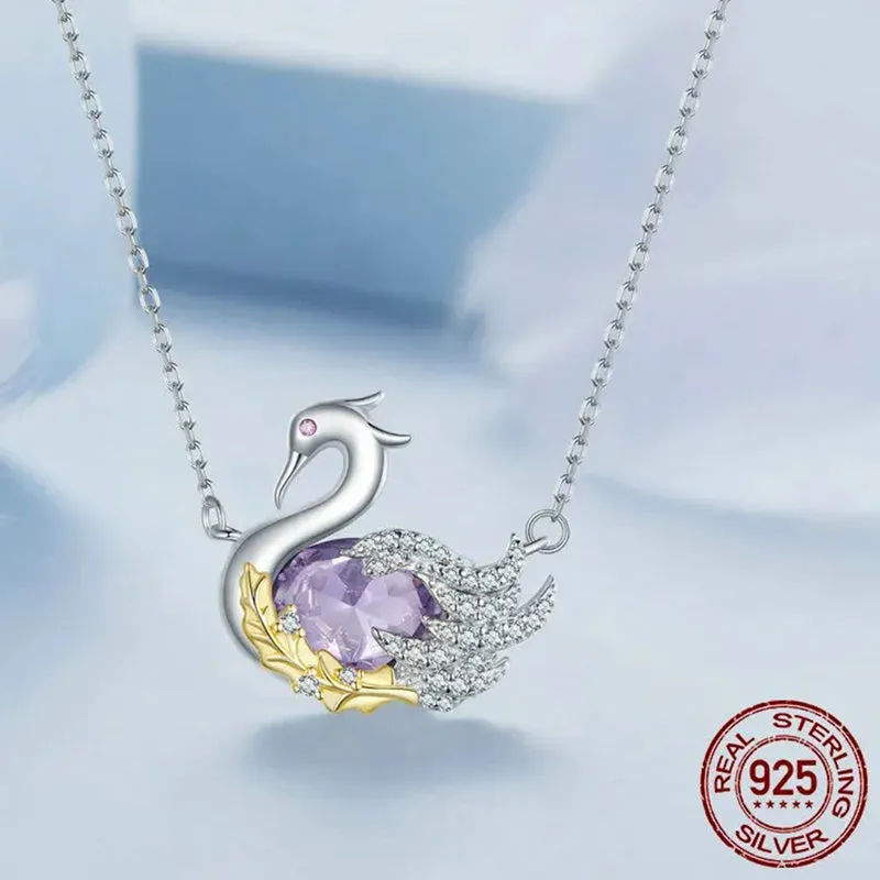 925 Sterling Silver Cute Swan Pendant Necklace for Women Teen Girls Animal Jewelry Gifts for her