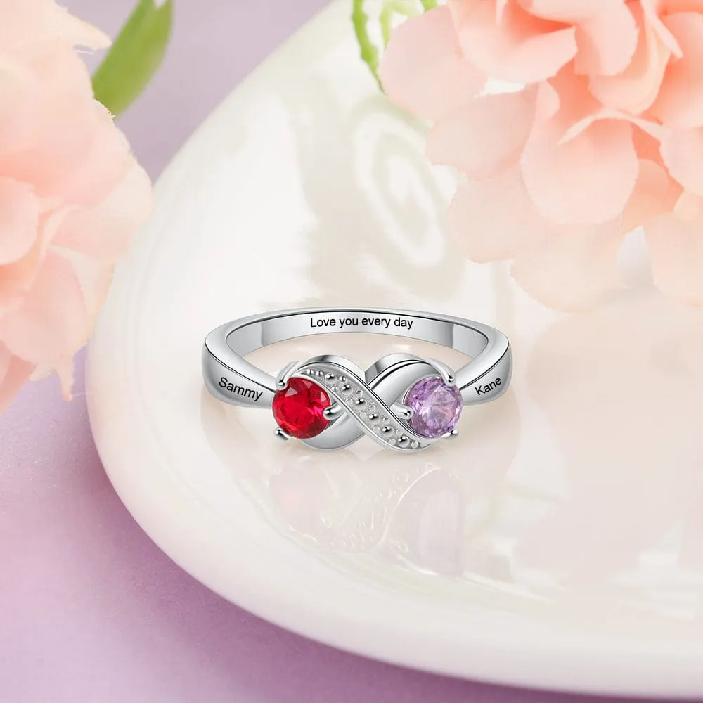 .925 Sterling Silver Infinity Birthstone and Names Rings